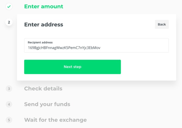 Enter amount page on Changelly.